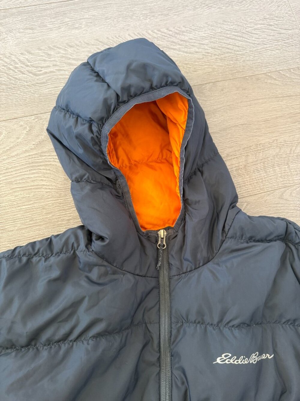 Eddie Bauer EB650 Hooded Down Puffer Jacket Black Orange Men’s XL - Picture 3 of 11